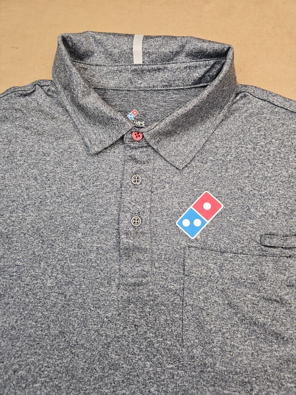 Domino's Pizza Gear Employee Work Uniform Polo Shirt Grey/Blue Mens Size Medium